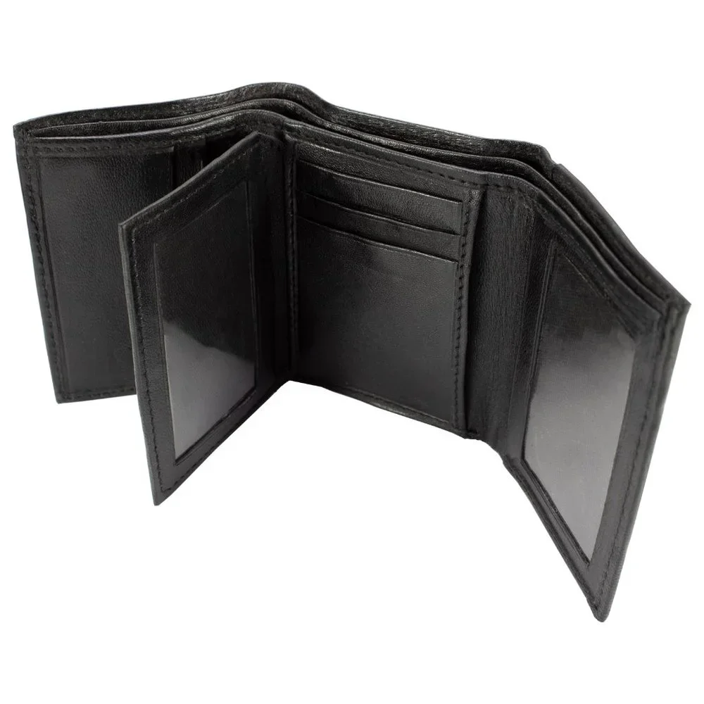 Men Wallet in Lambskin Leather Thin Trifold Black Classic Wallet